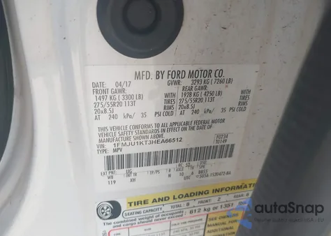 2017 Ford Expedition Limited z USA, uszkodzony, nr VIN 1FMJU1KT3HEA66512